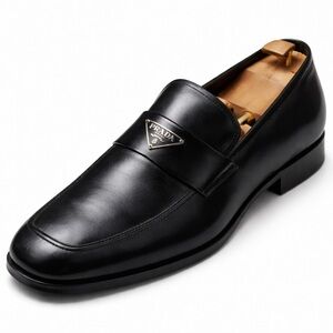 PRADA Black Triangle Logo Leather Loafers EU 42